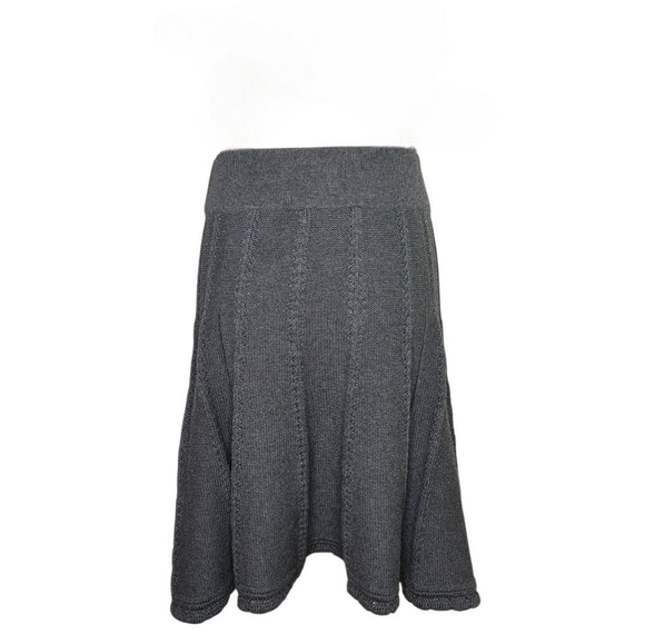 Cabi Gray Knit Flared A-Line Skirt Small | Scallop Hem Cotton Sweater Skirt - Picture 4 of 9